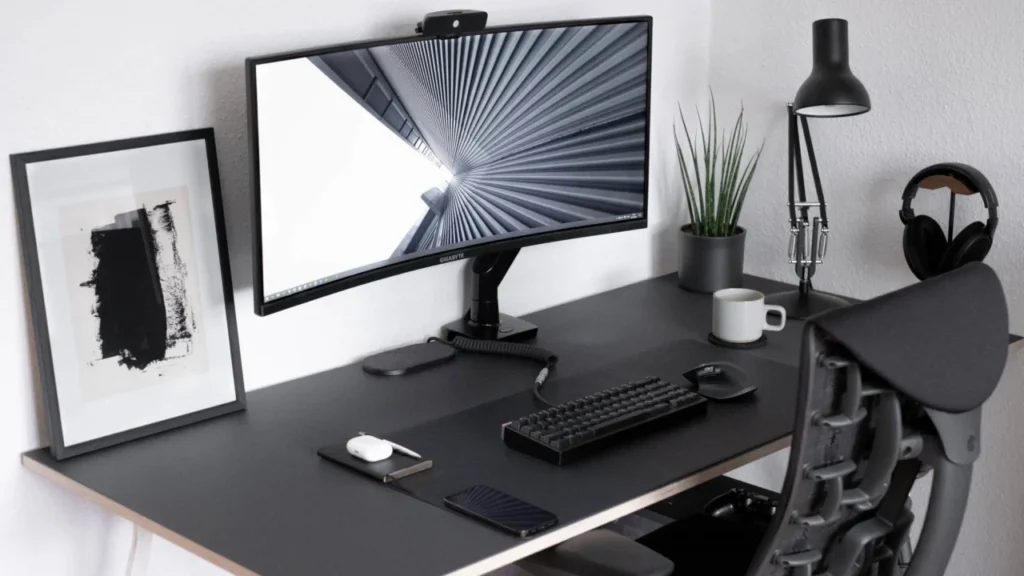 Clean minimalist desk setup for home office