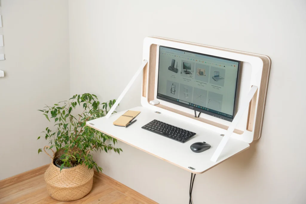 Wall-mounted folding desk for space-saving home office